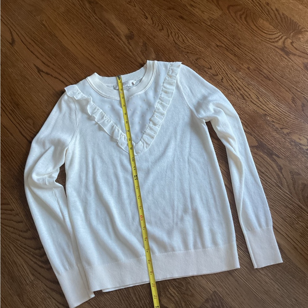 LOFT Cream Sheer Ruffle sweater - Picture 5 of 11